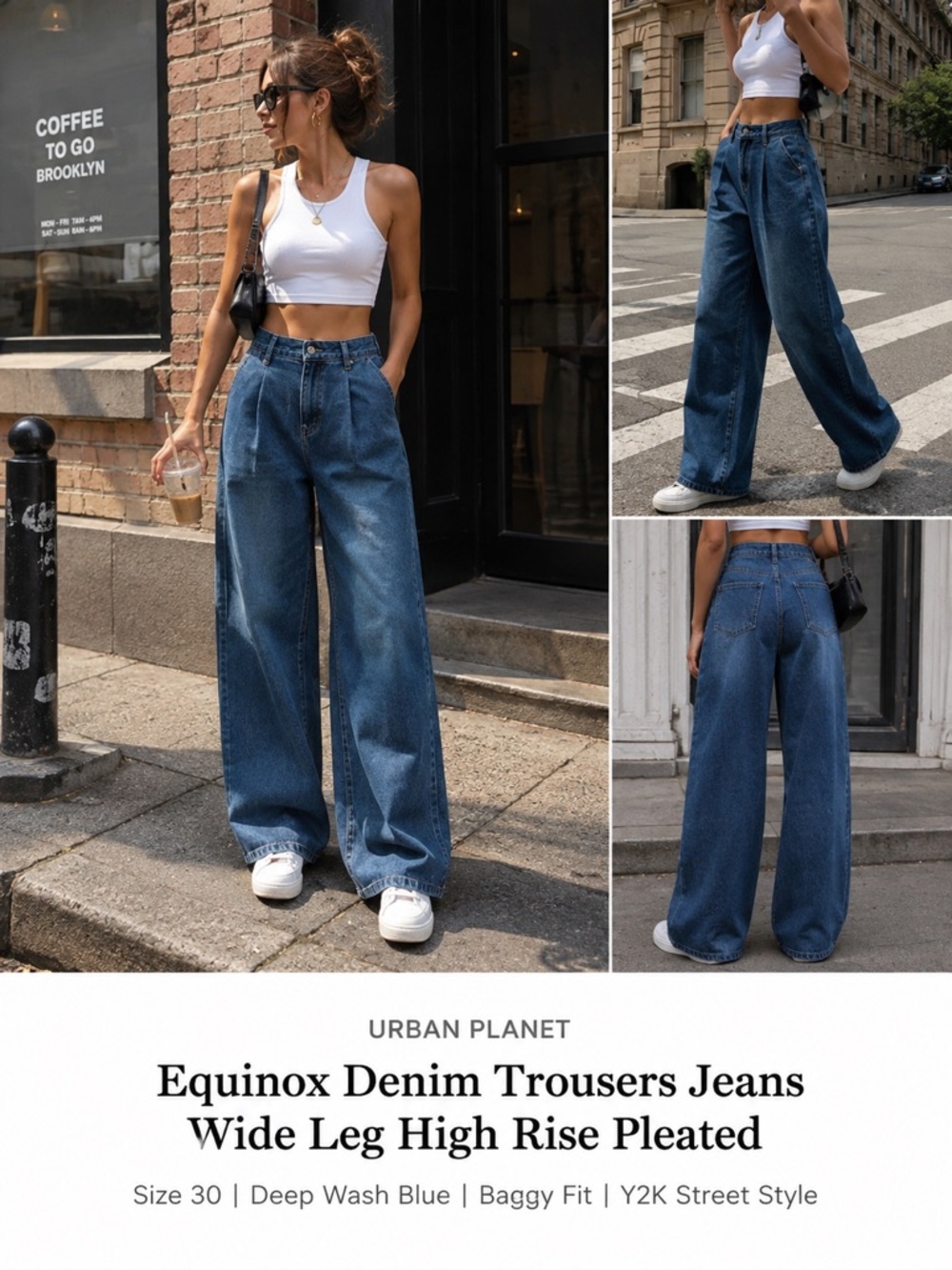 Equinox Denim Trousers Jeans Wide Leg High Rise Kate Deep Pleat Jeans size 30